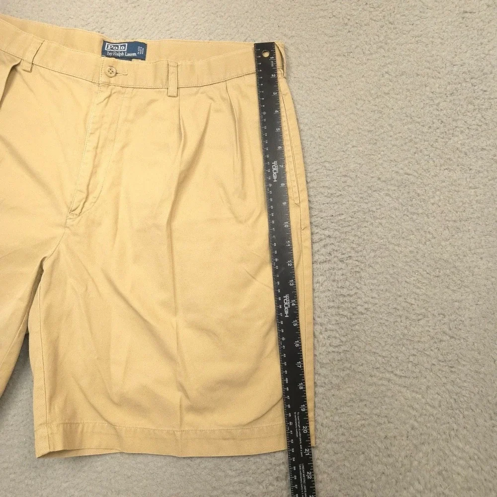Polo by Ralph Lauren Tyler Shorts Mens 38 Khaki Pleated Chino 100% Cotton